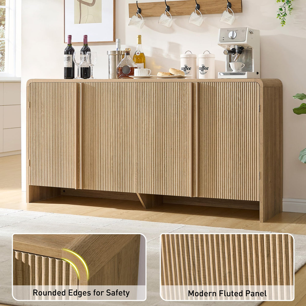 63" Modern Fluted TV Stand with Storage D204