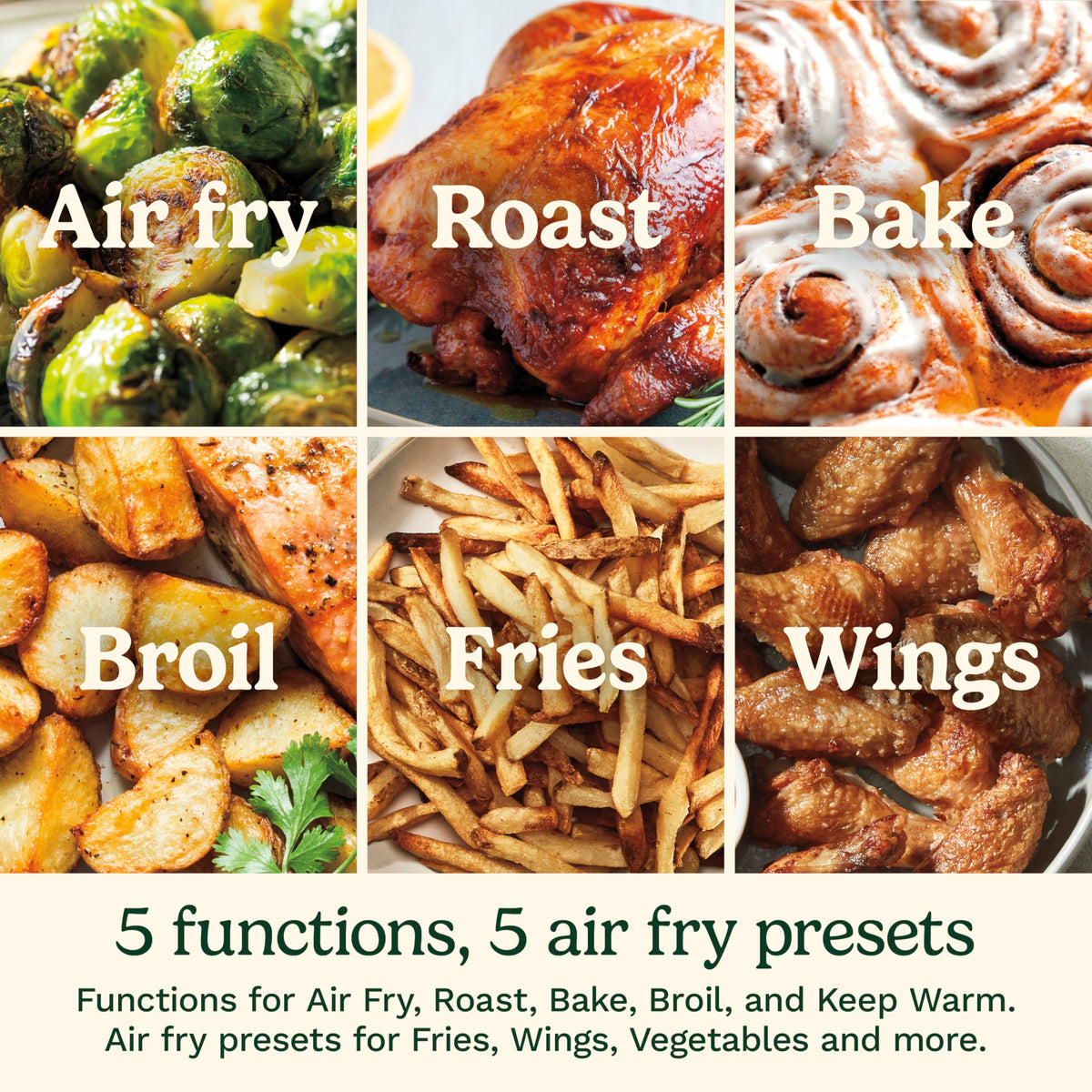 6-Quart Air Fryer with 5 Cooking Functions, Stainless Steel & Black L542