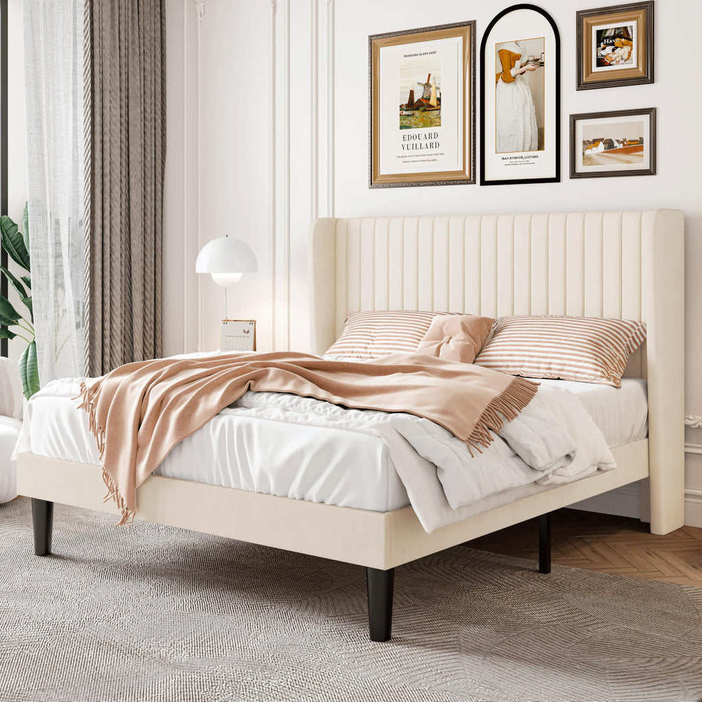 Queen Size Cream Velvet Bed Frame A54023